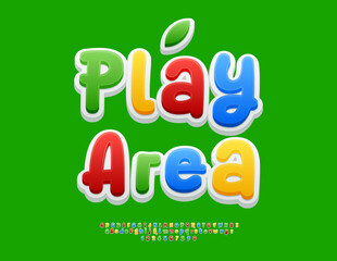 Naklejka premium Vector Kids poster Play Area. Cute Children Font. Funny Colorful Alphabet Letters and Numbers set.