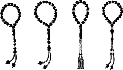 Four islamic prayer beads or tasbih isolated on white background