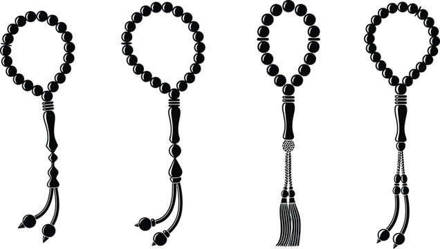 Four islamic prayer beads or tasbih isolated on white background