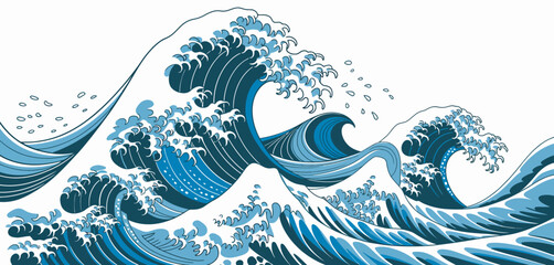 Stylized blue ocean waves illustration, capturing dynamic sea power and natural fluid motion