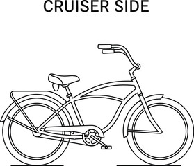 Fototapeta premium Minimalist line art of a classic cruiser bicycle side view on a white background