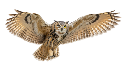 Eagle owl flying with wings spread isolated PNG with Transparent Background