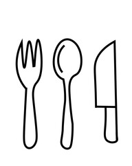 Minimalist cutlery icon set simple line art vector illustration of a fork spoon and knife isolated on white background