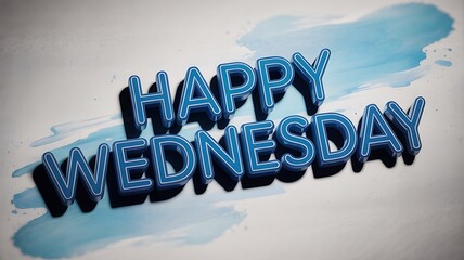 Happy Wednesday message in blue letters with watercolor background decoration