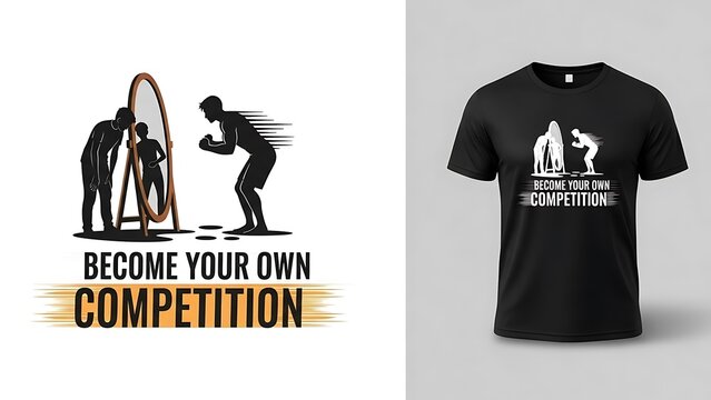 Become your own competition fitness motivation artwork showing man reflecting stronger self.