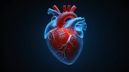 Human heart anatomy with highlighted coronary arteries medical illustration