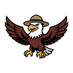 “Cartoon Eagle Mascot with Ranger Hat – Flying Eagle Character Vector”