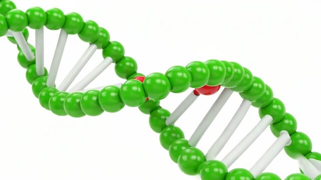 Closeup 3d rendering of a green dna double helix structure showing the complex molecular chain isolated on white background