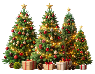 3D Classic Decorated Christmas Tree Bundle with Festive Accents