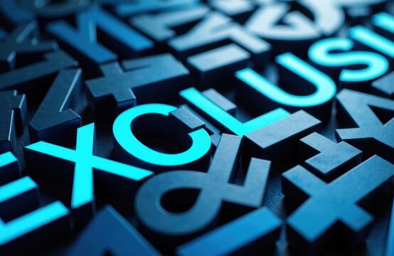 Blue typography Exclusive letters arranged in an abstract illuminated composition