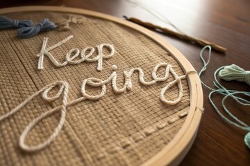 Inspirational Embroidery Art Inspiring Words Keep Going Close Up