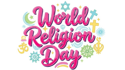 World Religion Day Typography Vector Red Color Text Clipart.