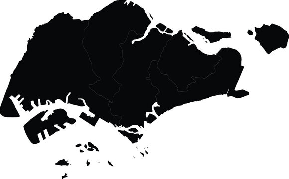 Detailed vector map of Singapore black silhouette outline isolated on white background