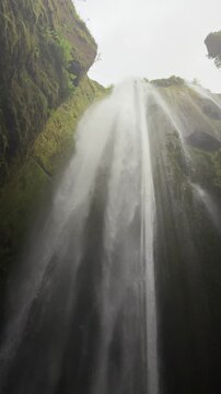 Hidden Waterfall Gljufrabui Between Mossy Cliffs Iceland Nature