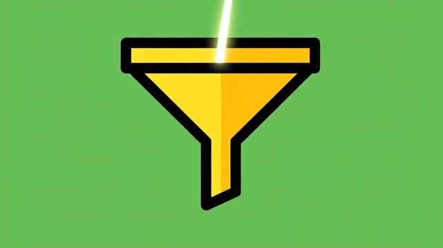 Yellow funnel icon with a bright beam of light entering the top opening