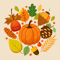 autumn background with pumpkin and leaves