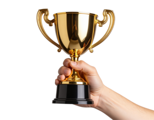 Trophy Cup Held Up by a Hand – Celebration Moment Isolated PNG