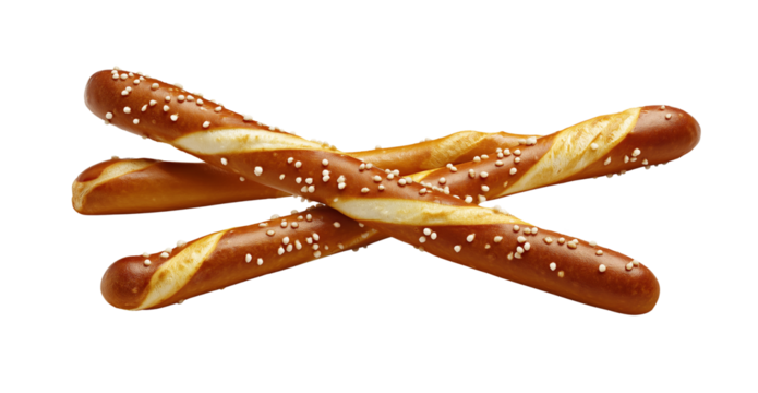 Two individual pretzel sticks isolated on White or transparent background Cutout PNG