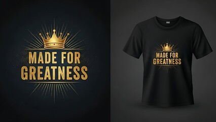 Motivational typography design made for greatness slogan on black apparel mockup illustration vector