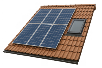 Solar panels on a clay tile roof generating clean energy for a sustainable home, transparent background