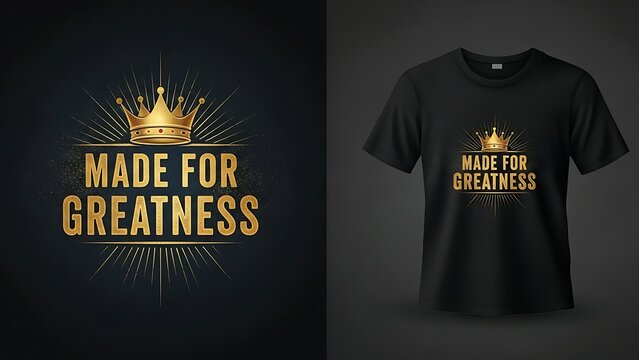 Motivational typography design made for greatness slogan on black apparel mockup illustration vector