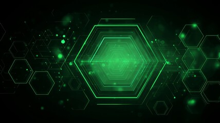 Glowing green hexagons in futuristic digital design. Artificial intelligence image