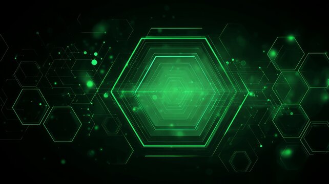 Glowing green hexagons in futuristic digital design. Artificial intelligence image