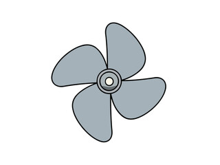 Clean graphic illustration of a four-bladed grey propeller, an essential mechanical component for propulsion systems in various marine vessels and aircraft