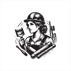 Construction Female Worker Logo Vector Illustrations for Skilled Trades Professionals