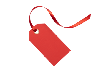 Bold red tag with elegant ribbon, perfect for vibrant product promotions, holiday sales, and eye-catching gift presentations, conveying festive cheer