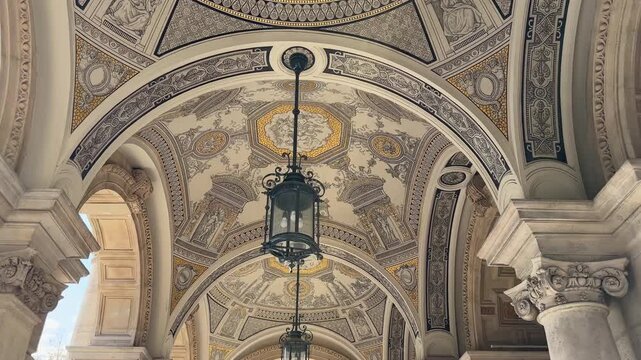 Ceiling in portico of Hungarian State Opera House, Budapest