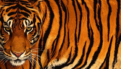 Close-up of tiger fur with vivid orange base and black stripes, showing soft texture and natural pattern.