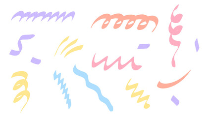 Transparent Background of Pastel Party Streamers and Confetti in Soft Colors for Celebrations and Graphic Design Projects