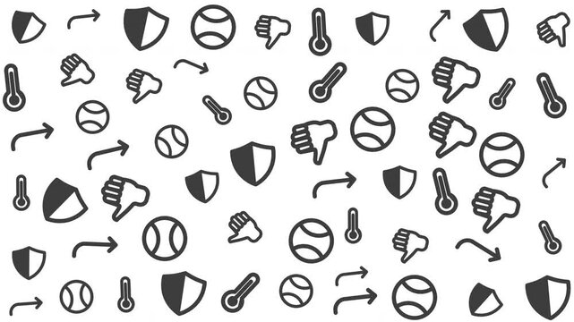 Seamless Baseball and Baseball Equipment Pattern, Graphic Design, Digital Illustration, Monochrome Sports Icons Background