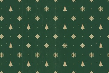 Dark Green and Gold Christmas Pattern: Seamless Rustic Design with Simple Pine Trees, Snowflakes, and Winter Texture