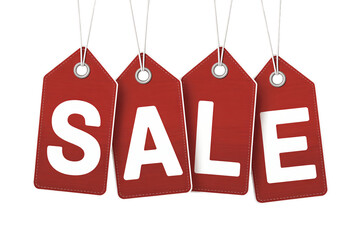 Exciting sale promotion with vibrant red tags and bold white lettering, perfect for attracting customers and boosting retail sales during holiday shopping seasons