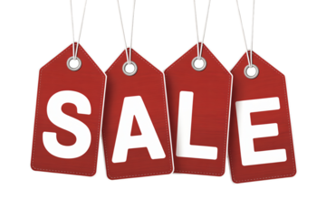 Exciting sale promotion with vibrant red tags and bold white lettering, perfect for attracting customers and boosting retail sales during holiday shopping seasons