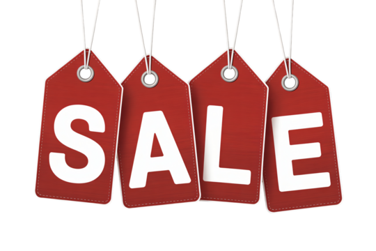 Exciting sale promotion with vibrant red tags and bold white lettering, perfect for attracting customers and boosting retail sales during holiday shopping seasons