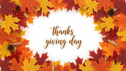 Thanksgiving day background with colorful autumn leaves and white space