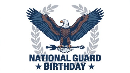 Obraz premium National Guard Birthday proud banner featuring a majestic Bald Eagle and laurel wreath, symbolizing honor and military service