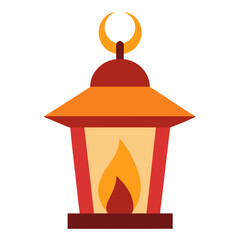 Islamic lantern with crescent moon and flame illustration