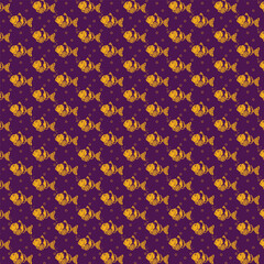 Yellow clownfish and bubbles pattern on purple background Keywords: clownfish, fish, marine life