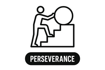 Person pushing heavy ball up stairs symbolizing determination and effort