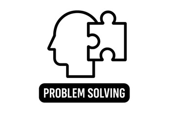 Human head profile with puzzle piece fitting into the brain area symbolizing problem solving and solution