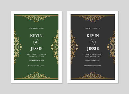 Elegant Art Deco Style Wedding Invitation Card Template in Two Colors