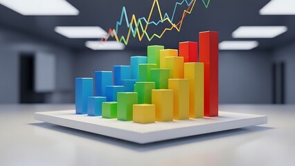 Colorful Bar Graph with Overlaying Lines in Modern Office Setting.