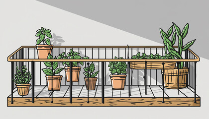 Minimalist Urban Balcony Garden with Herbs