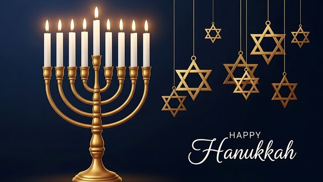 Golden menorah and star of david decorations for hanukkah celebration