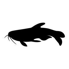 Fototapeta premium Stylized Silhouette of a Catfish Swimming with Distinctive Whiskers and Fins