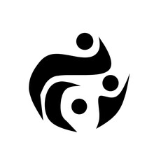 Abstract circle logo symbolizing community, team, and unity with three flowing, interconnected human figures. Great for non-profit and social groups.